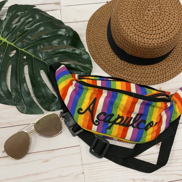 Vintage Handbags - Vintage belt bag fanny waist pack festival rainbow stripe retro